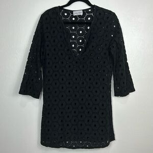 Jordan Taylor Cotton Black Eyelet Swimsuit Cover Up Tunic Size L